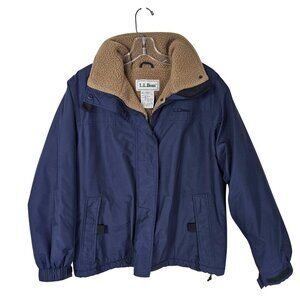 L.L. Bean Full Zip Goretex Jacket S Navy Fleece Lined Snap Storm Flap Outdoor